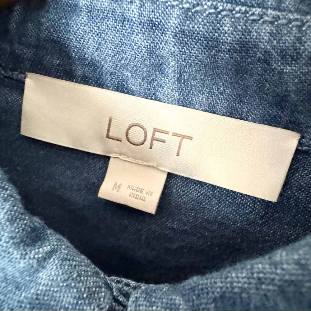 LOFT Denim Pleated Button Front Shirt Dress Size M - Picture 6 of 12